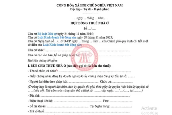 Hợp Đồng Thuê Nhà Xe