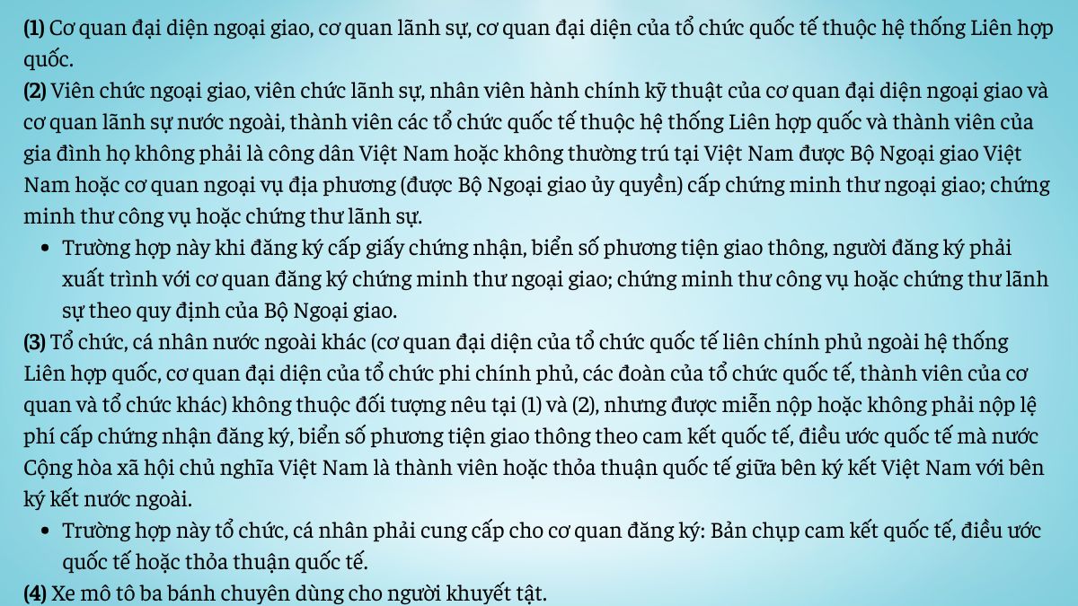 Các trường hợp được miễn lệ phí cấp biển số xe năm 2024