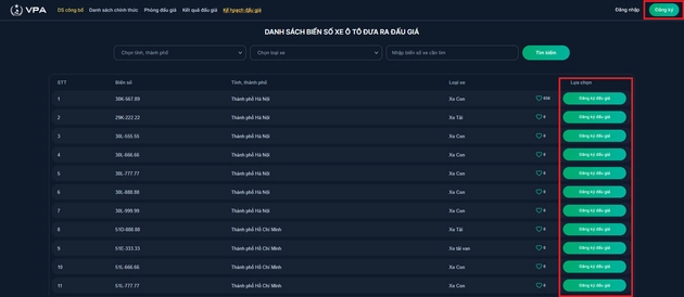 Hướng dẫn đấu giá biển số xe ô tô online