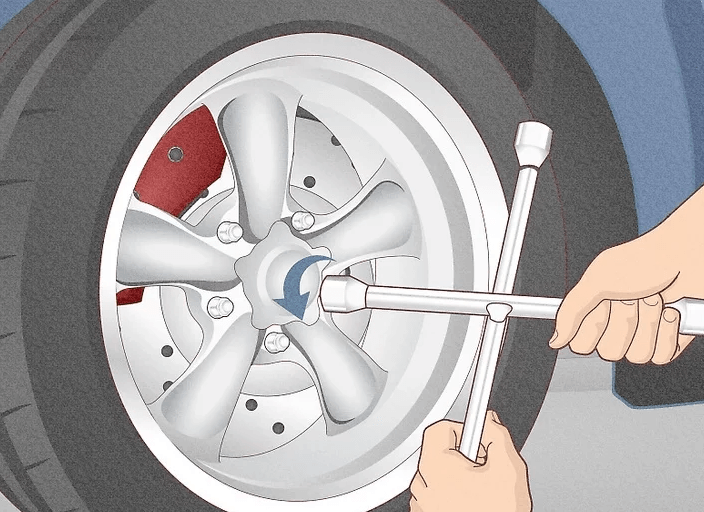 Nới lỏng đai ốc bánh xe bằng Lug wrench