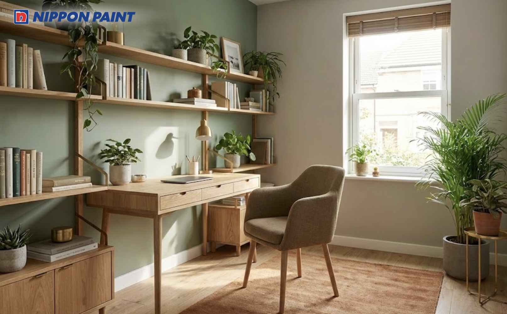 Tường phòng học phối xanh mint mang lại cảm giác mát dịu và cân bằng tinh thần