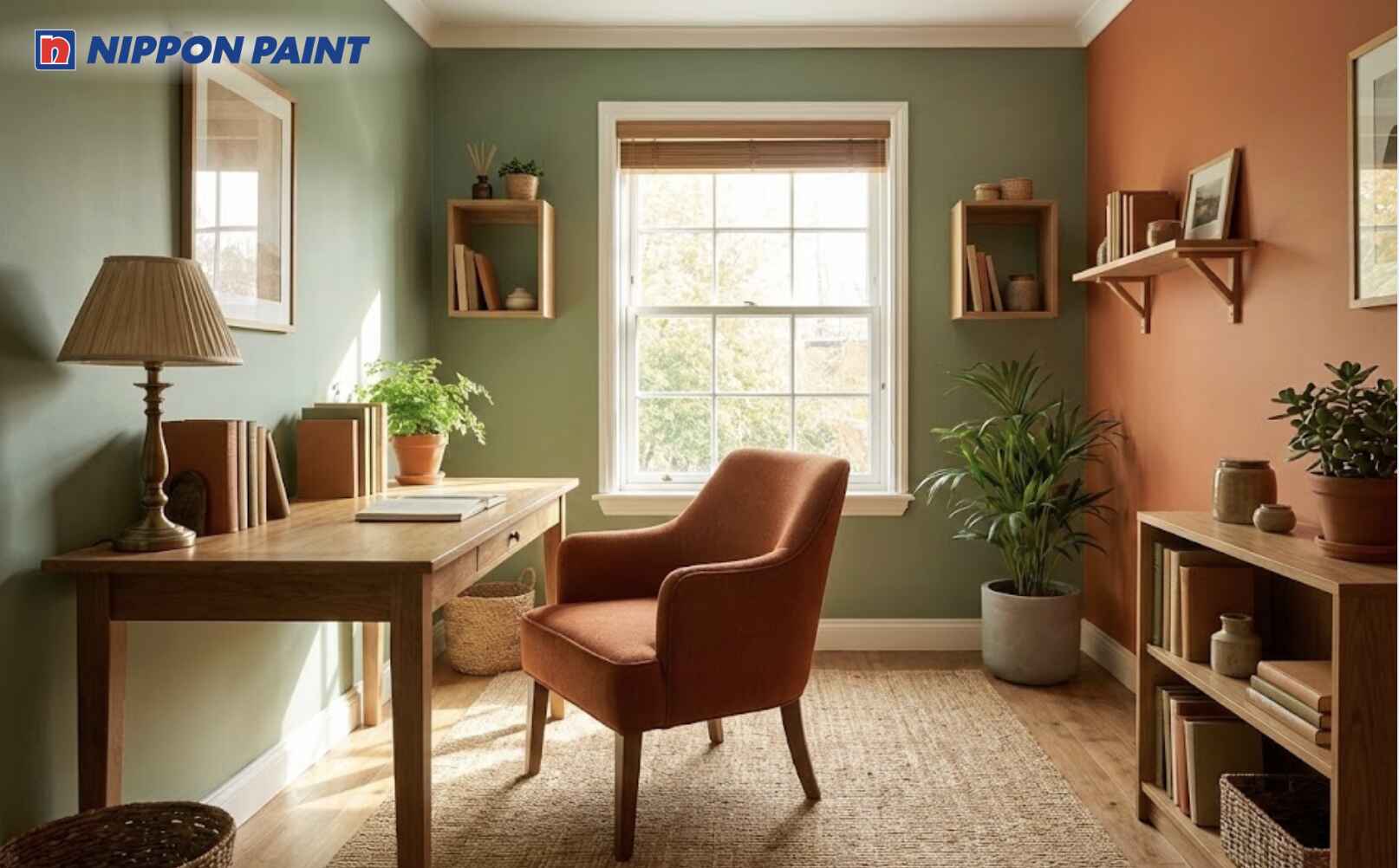 Sơn tường tông xanh - cam pastel giúp phòng học cân bằng năng lượng