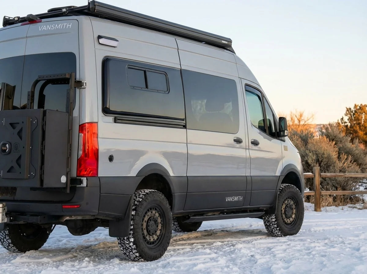 Tire fitment, wheel offset, and what we recommend van camper conversion - The camper van conversion features a sleek, me