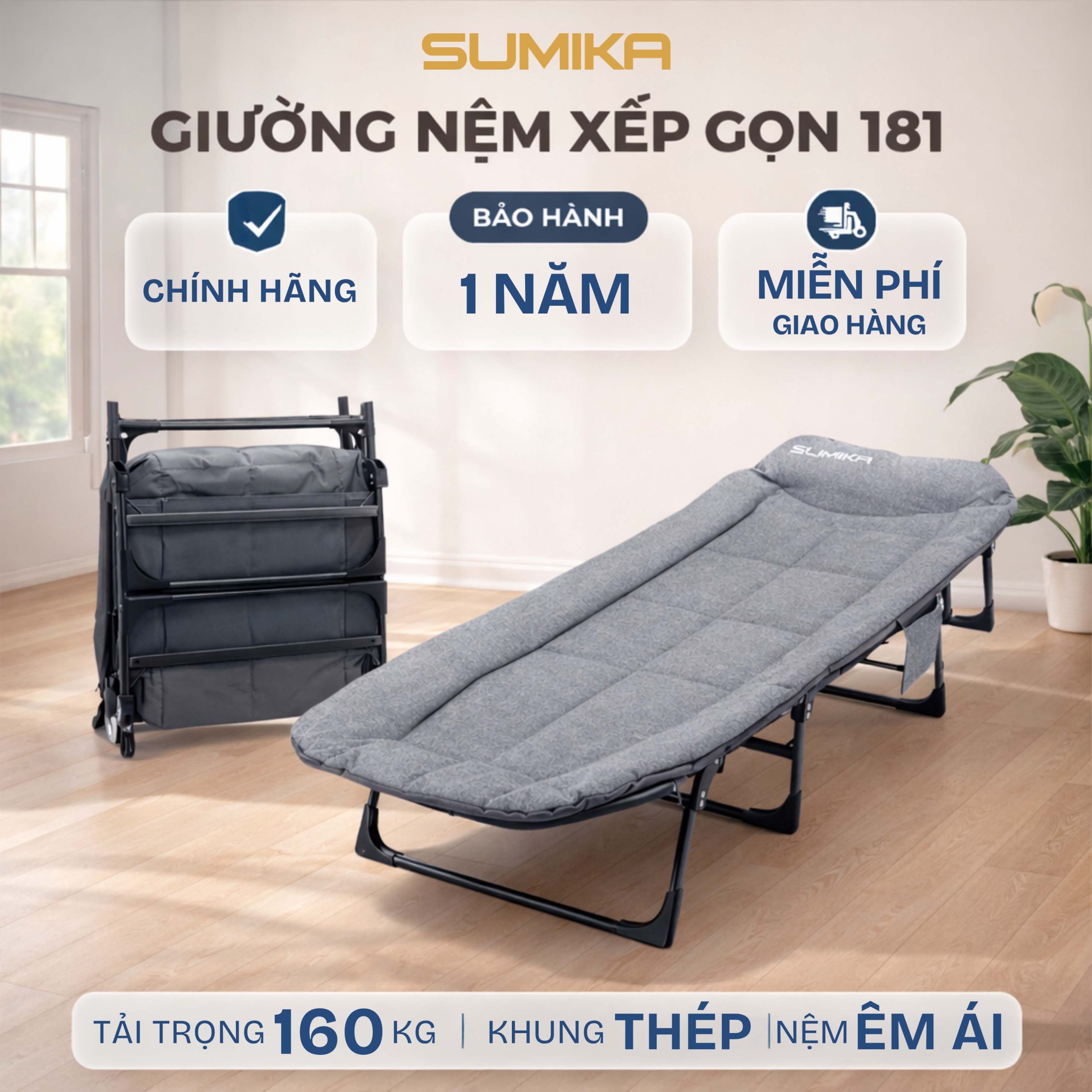 Giường xếp gấp gọn đa năng SUMIKA 181 (Gray)