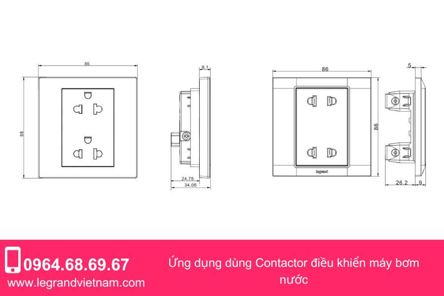 Kích thước ổ cắm điện âm tường Legrand phổ biến