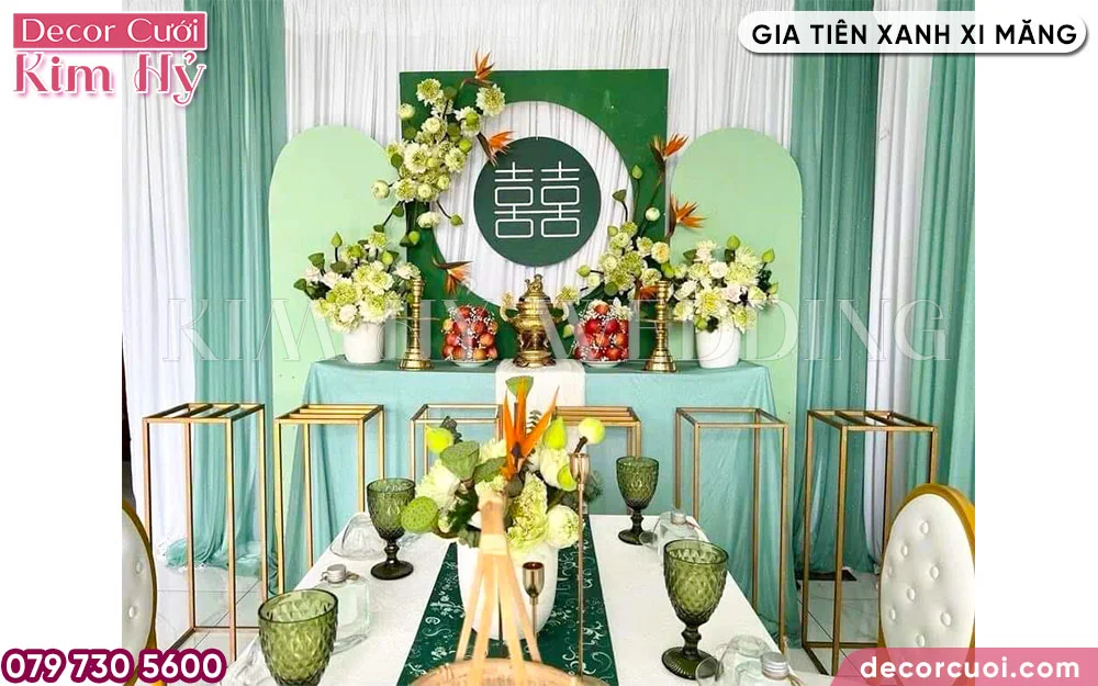 Backdrop gia tiên đẹp màu xanh xi măng
