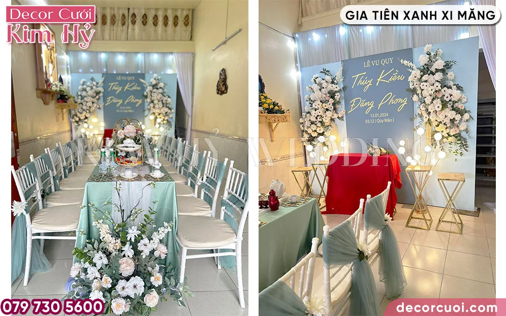 Backdrop thiết kế đẹp mắt với tên dâu rể nổi bật