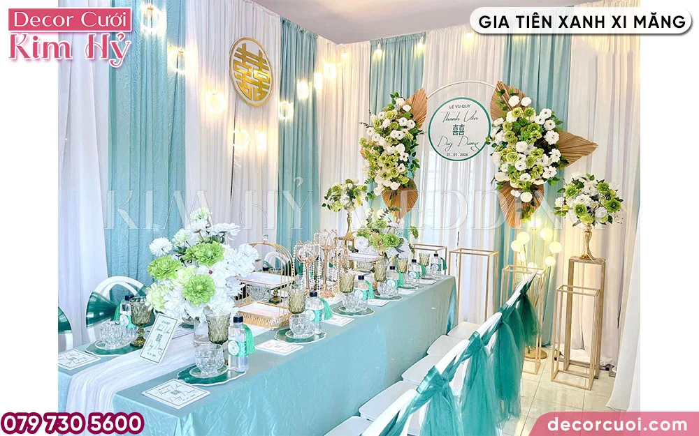 Mẫu trang trí thả đèn LED đẹp phông xanh xi măng
