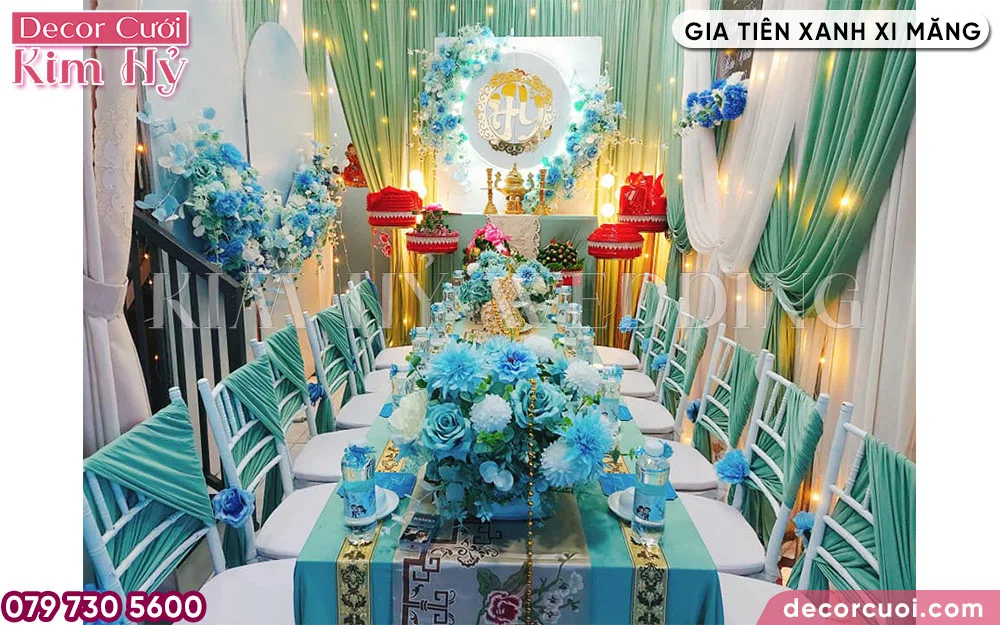 Kim Hỷ Wedding trang trí gia tiên màu xanh xi măng trọn gói giá từ 3tr5