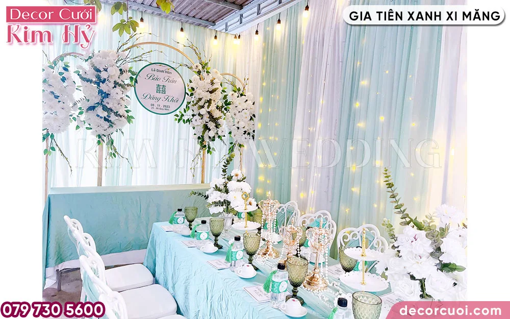 Gói trang trí gia tiên cơ bản tone màu xanh xi măng