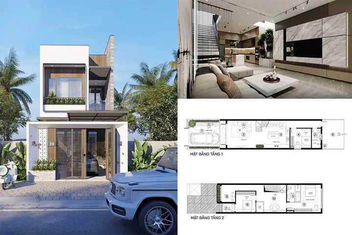 Nhà 2 Lầu 1 Trệt Để Xe 4x20m