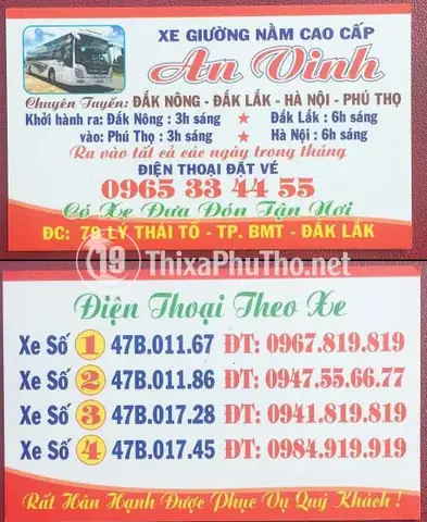 Nhà Xe An Vinh Đắc Lắc Phú Thọ