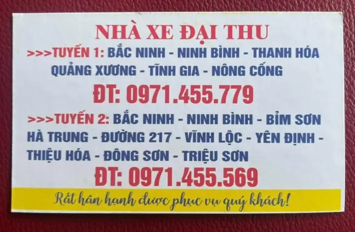 Nhà Xe Đại Thu Tuyến Thanh Hoá Bắc Ninh