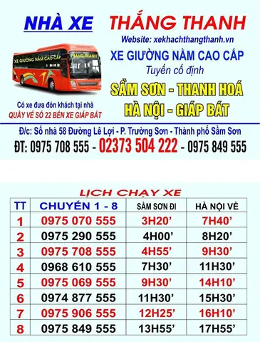 Nhà Xe Thắng Thanh Hà Nội Sầm Sơn