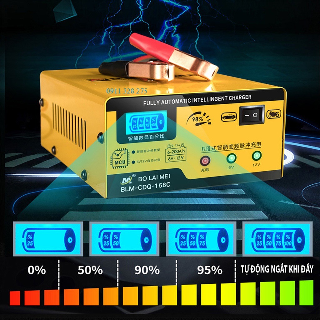 Sạc Ắc Quy Bolaimei 12V-24V 200Ah Chính Hãng