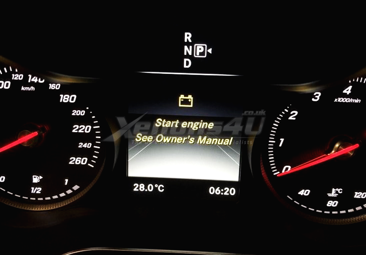Mercedes Benz yellow battery symbol Start Engine