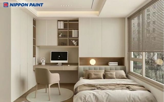 Phòng ngủ màu trắng sữa ấm áp