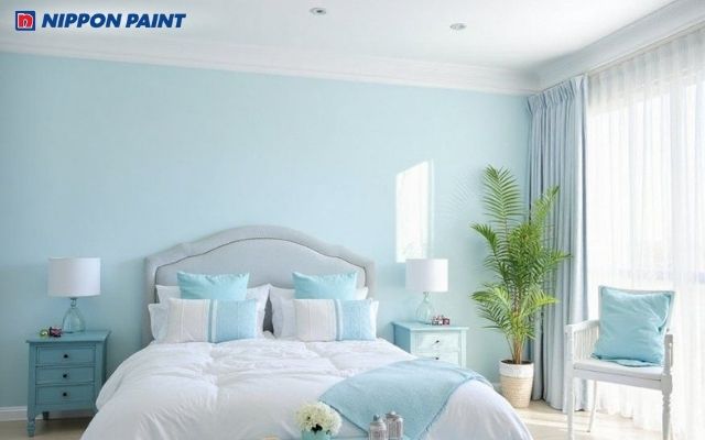 Phòng ngủ xanh pastel trong trẻo