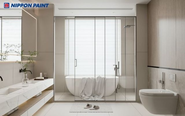 Phòng tắm xám sáng tinh tế