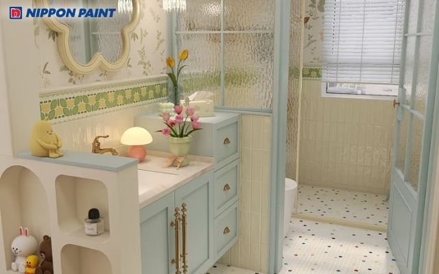 Phòng tắm xanh baby trong trẻo