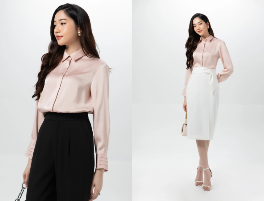 Áo sơ mi tay xếp ly màu hồng cực xinh dành cho cô nàng tuổi mão