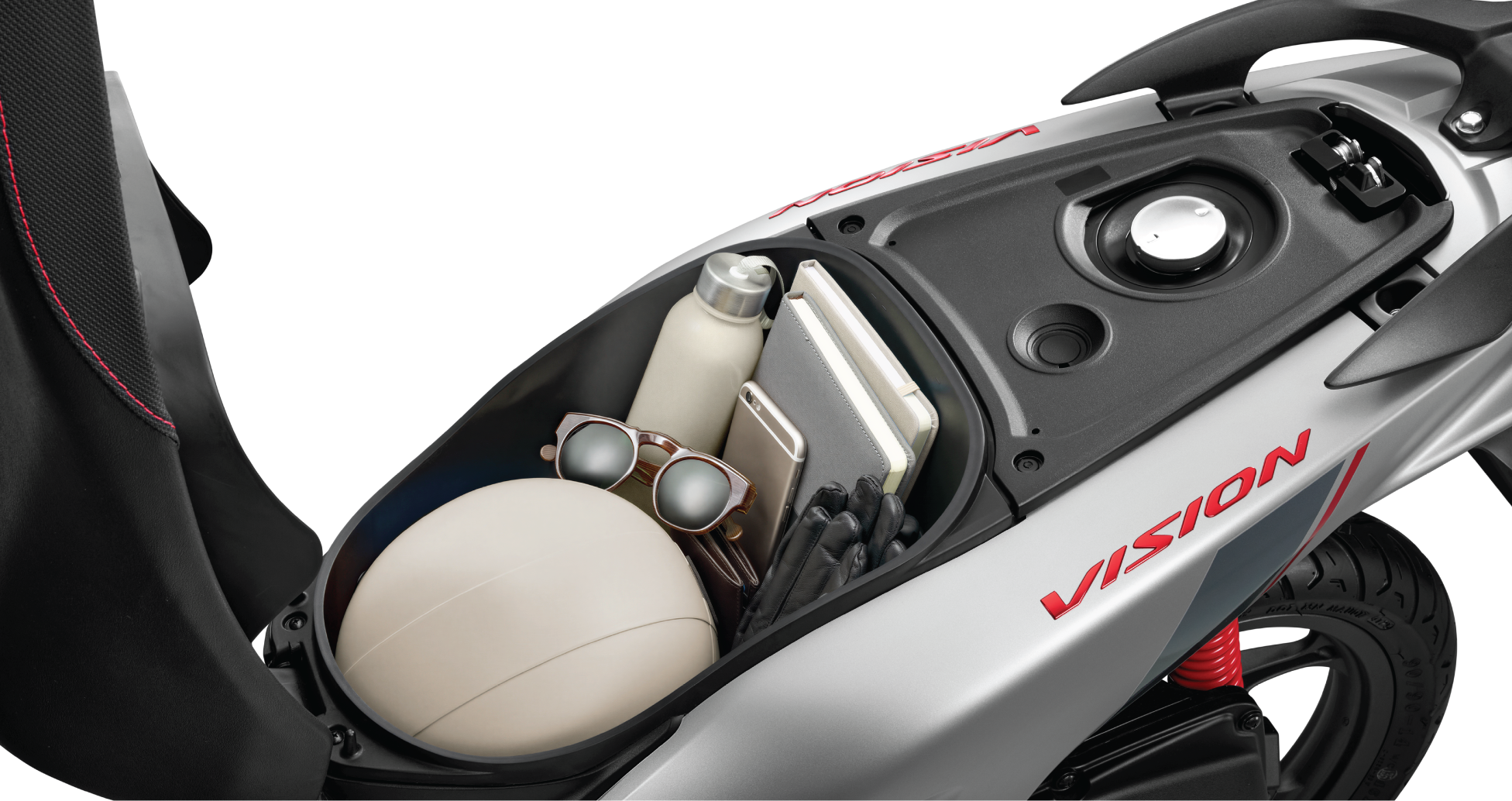 Logo 3D được in dập nổi trên Honda Vision 2026