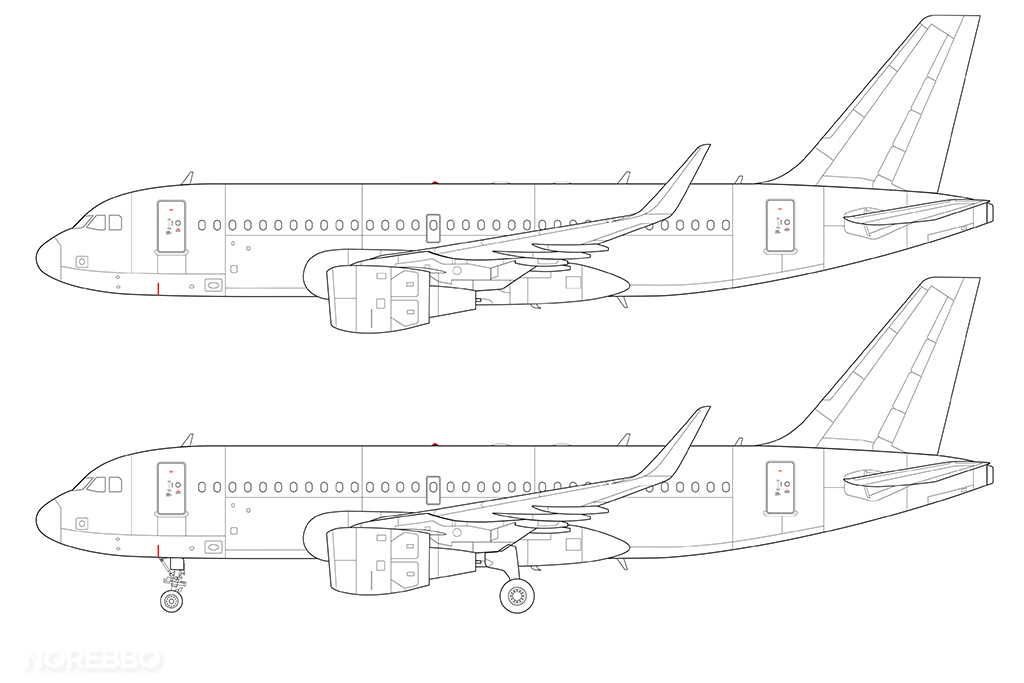 A319 line drawing with sharklets