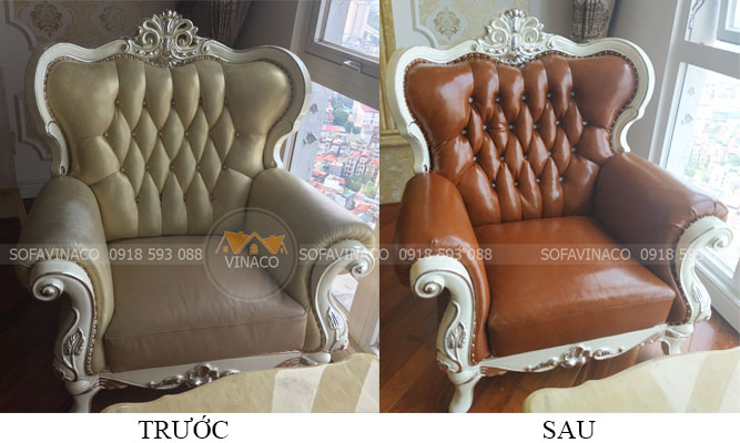 Bộ ghế trước và sau khi bọc lại tại Gamuda
