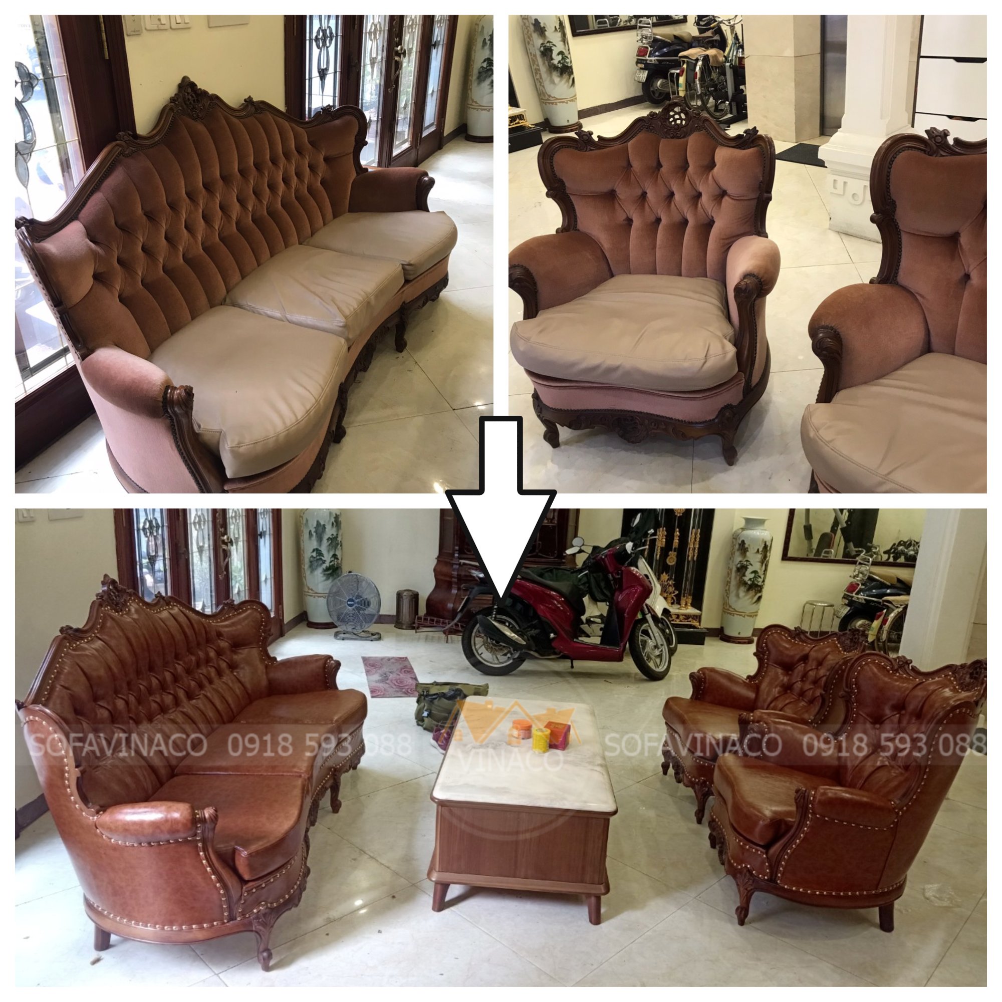 Bọc ghế sofa da thật nhập khẩu bị nhão vỏ