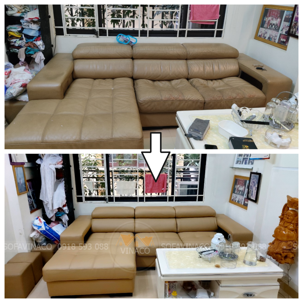 Tình trạng trước và sau khi bọc lại sofa tại 6th Element