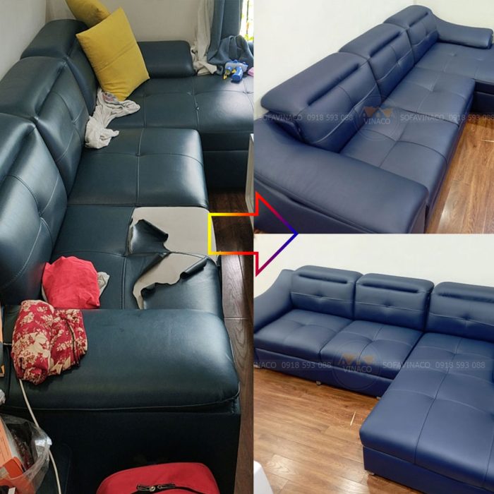 Bọc da mới ghế sofa cho vị khách ở Nguyễn Trãi