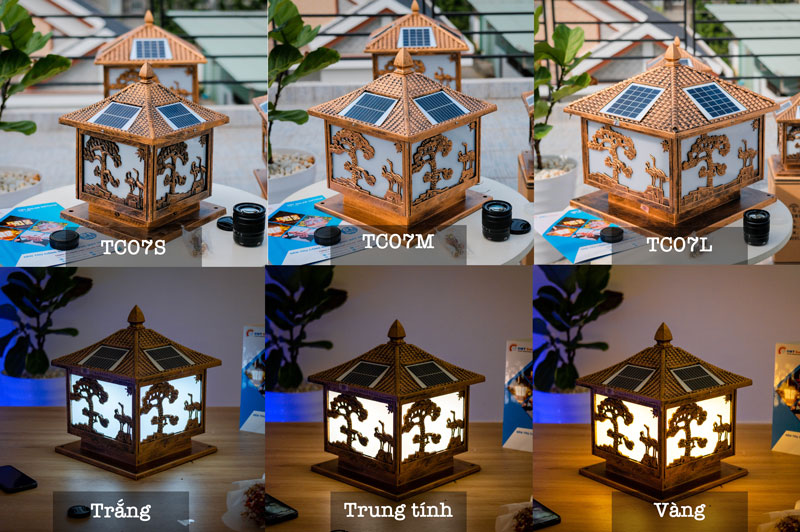 đèn trụ cổng năng lượng mặt trời trang trí, đèn năng lượng mặt trời nhiều màu sác