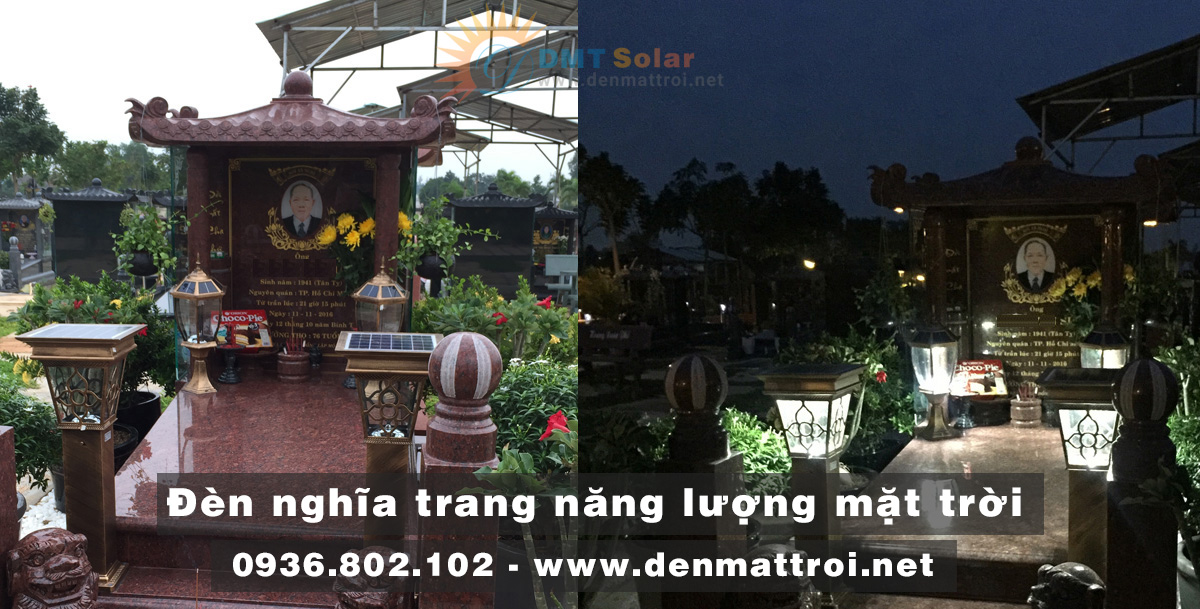 đèn trụ cổng năng lượng mặt trời lắp ở bia mộ