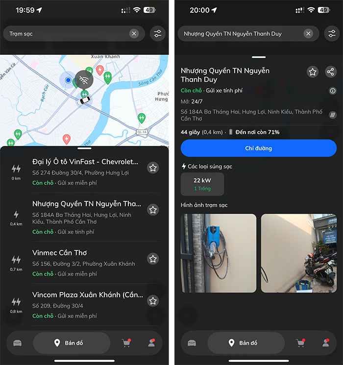tìm trạm sạc xe điện bằng VinFast App