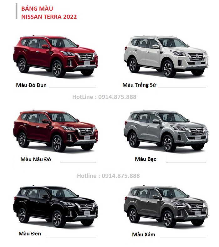 Bảng Màu Xe Nissan Terra