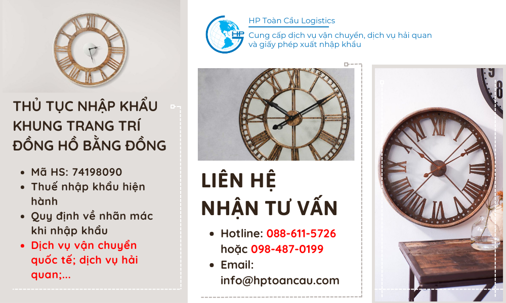 Thủ tục và thuế nhập khẩu khung trang trí đồng hồ bằng đồng