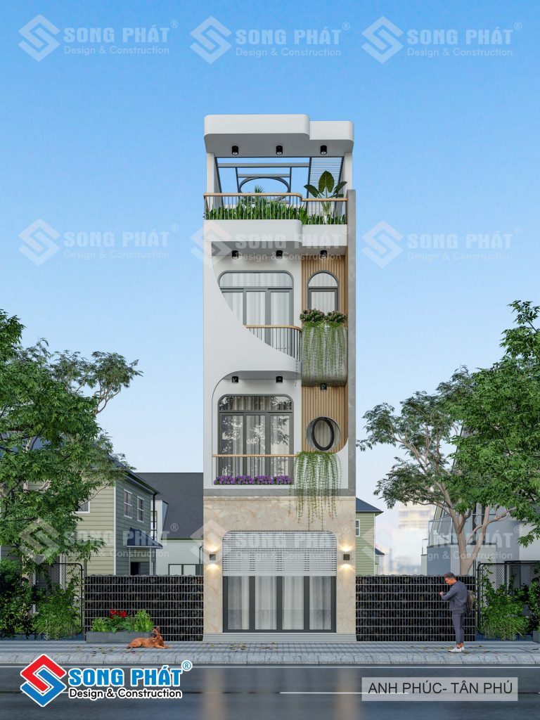 Phương án thiết kế nhà 4x18m sử dụng các đường nét nhẹ nhàng phối hợp với nhau một cách ăn ý.
