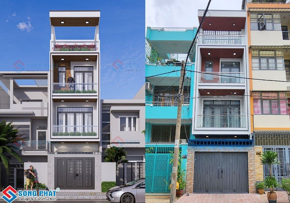 Mẫu thiết kế sang trọng với tone xám bạc kết hợp lam che ngoại thất hiện đại