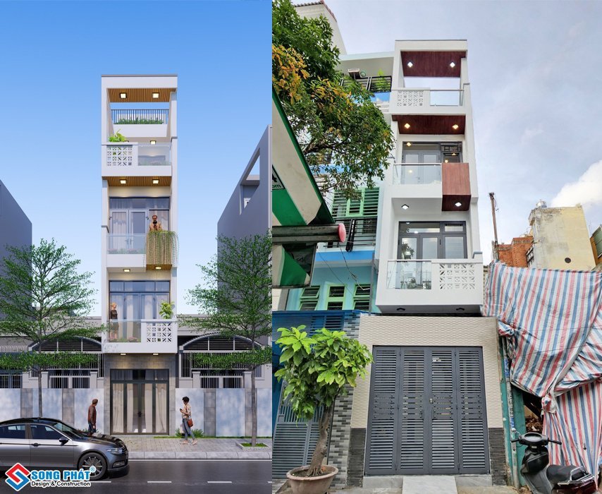 Mặt tiền nhà chị Chi sau thi công hoàn thiện.