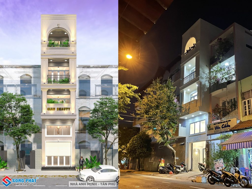 Mẫu mặt tiền nhà anh Tiến - Hóc Môn 4x16m5 có tầng lửng.