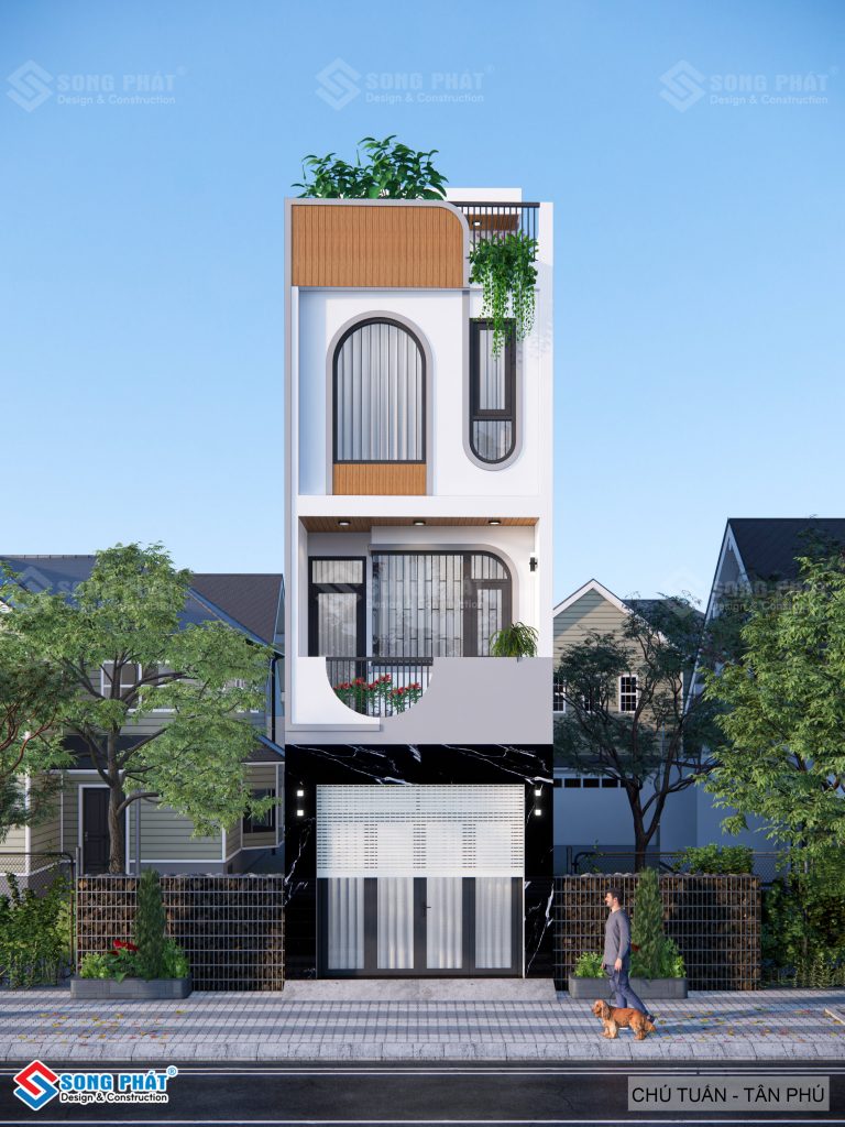 Mẫu nhà Mặt tiền 4m trệt 2 lầu sân thượng có thang máy kính hiện đại của CĐT chị kỳ - Q. Tân Phú
