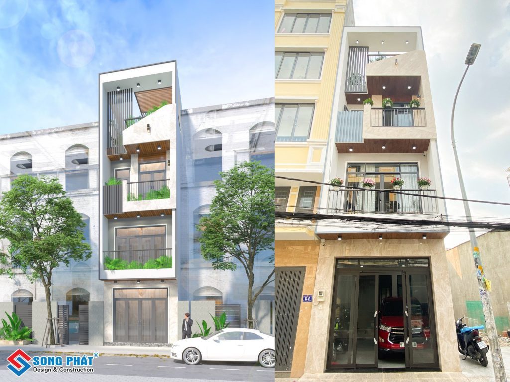 Nhà 1 trệt 2 lầu 4x18m sang trọng và cao ráo trên tone nền trắng