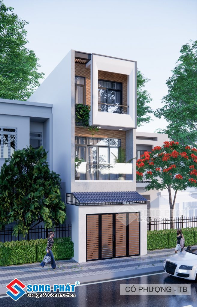 Mặt tiền được thi công hình khối vương đơn giản - lam che ngoại thất sẽ được thi công sau hoàn công