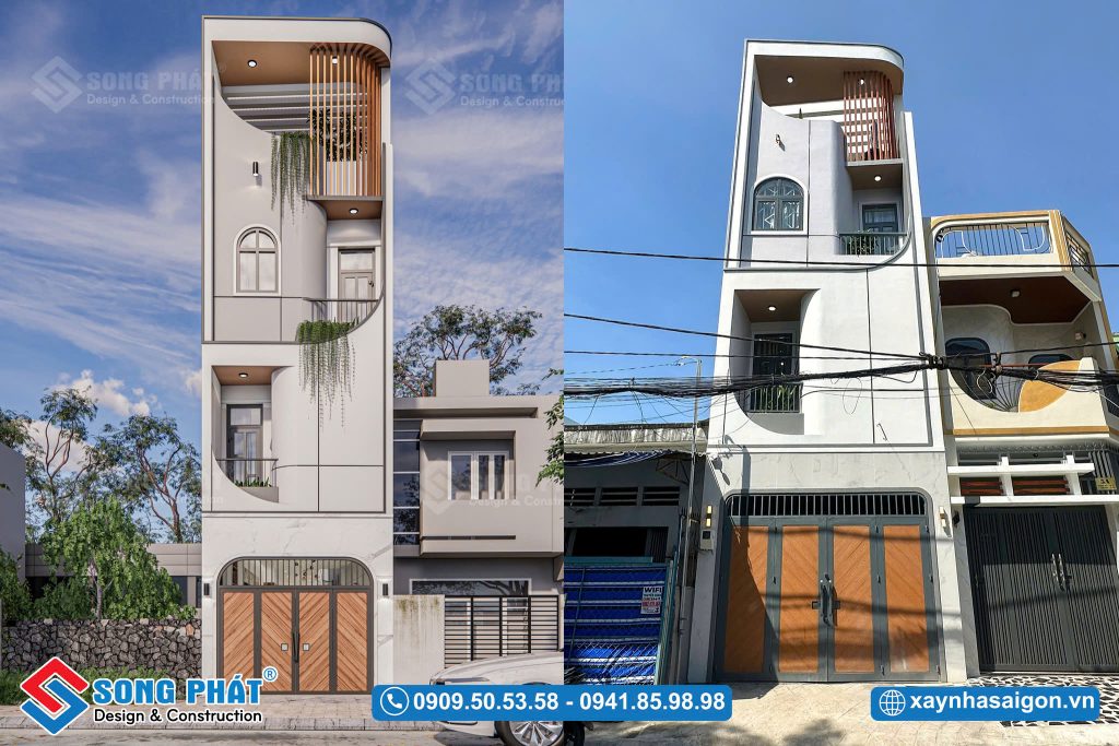 Mặt tiền nhà phố 4x17m trẻ trung và nổi bật nhờ vào cách phối trộn màu sắc hài hòa