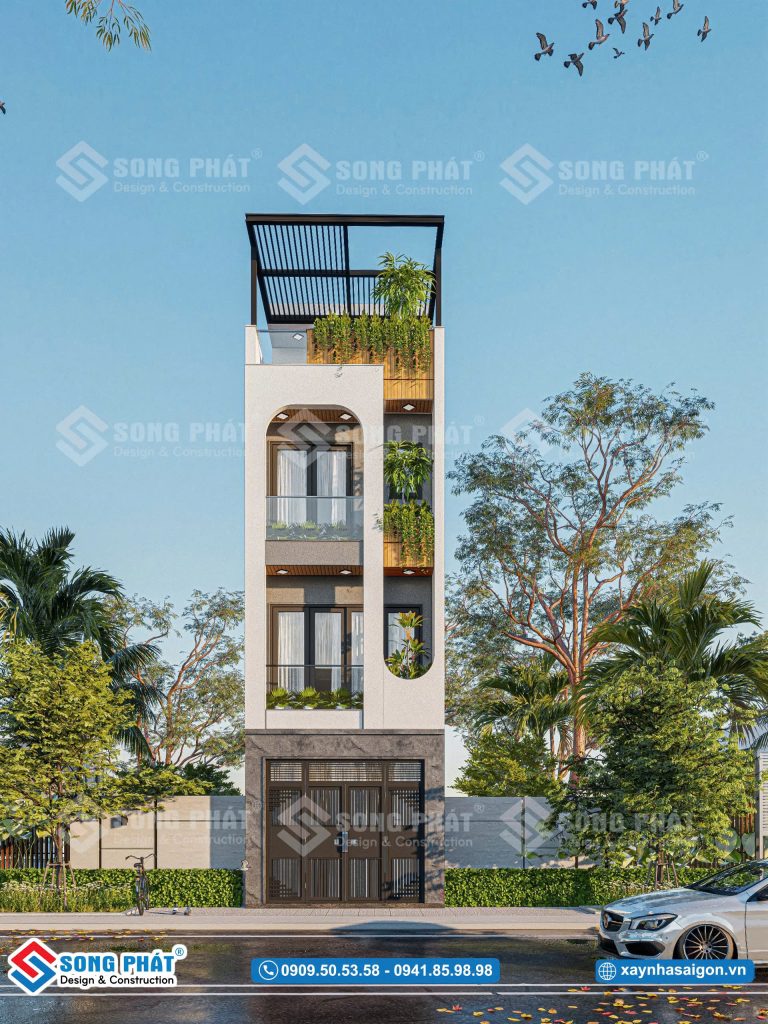 Mặt tiền option 2 theo một tone trắng xuyên suốt gia đình đã chốt thi công
