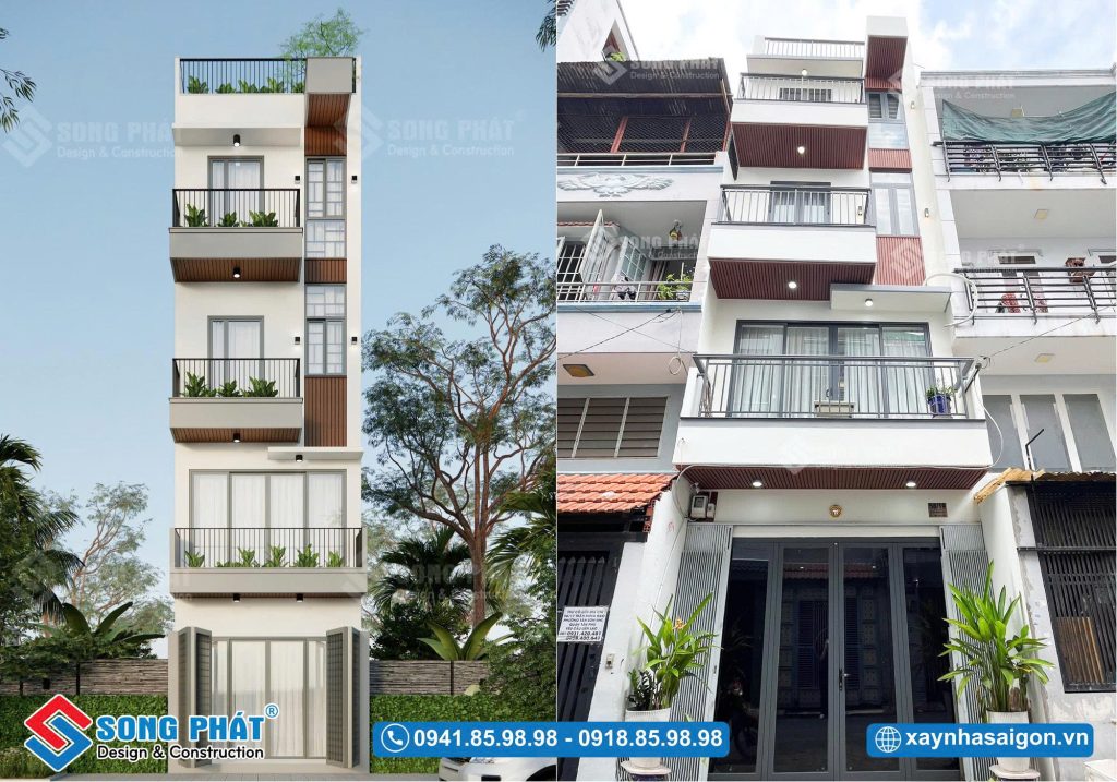 Thiết kế nhà mặt tiền 4m5, dài 16m cho gia đình anh Lân - Tân Phú.