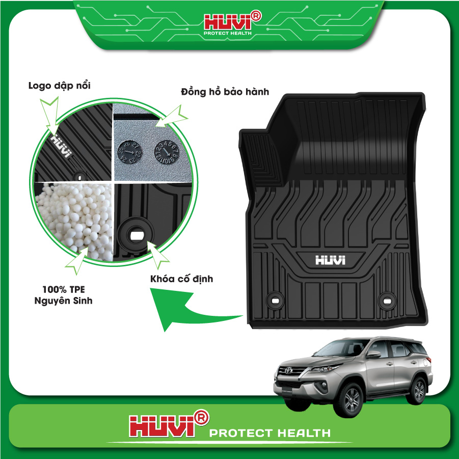 Thảm lót sàn ô tô Toyota Fortuner bảo hành 1 đổi 1.