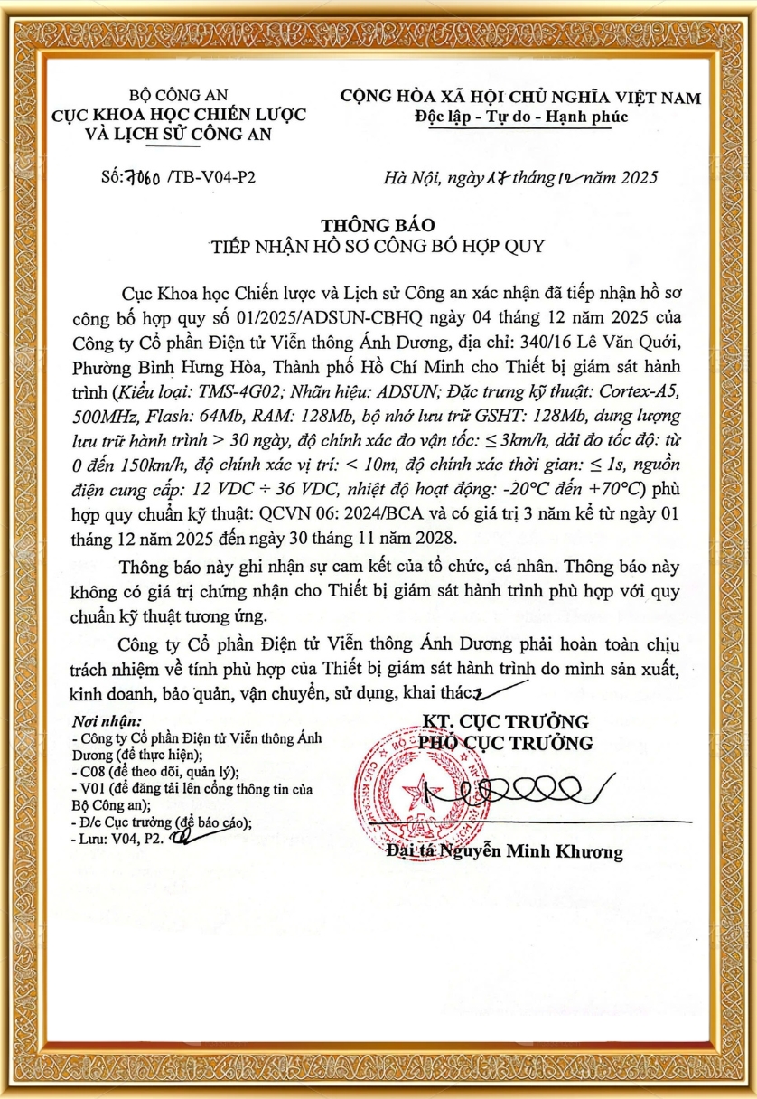 Giấy công bố hợp quy QCVN 06:2024/BCA của thiết bị TMS-4G02