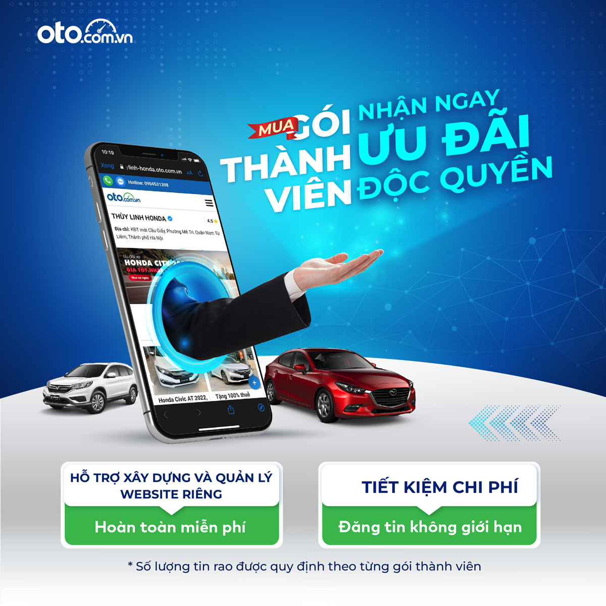 Oto.com.vn ra mắt gói thành viên mới: Đăng tin không giới hạn, sở hữu tên miền độc quyền.