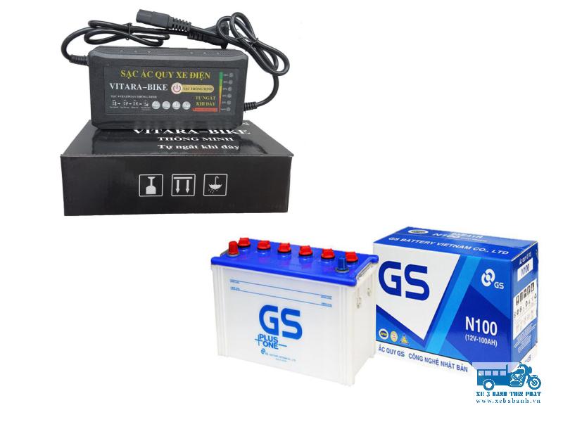Ắc quy và bộ sạc xe ba gác điện